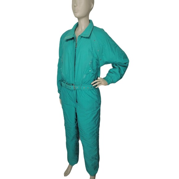 VTG 70s 80s Sky Lion Teal Snowmobile Ski Bib Snow Snowsuit Women's Size Medium - Picture 4 of 9
